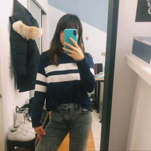 Super-soft navy striped AE sweater